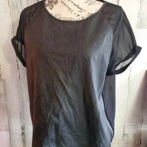 H&M Women's Black Sheer Back Faux Leather Front 10